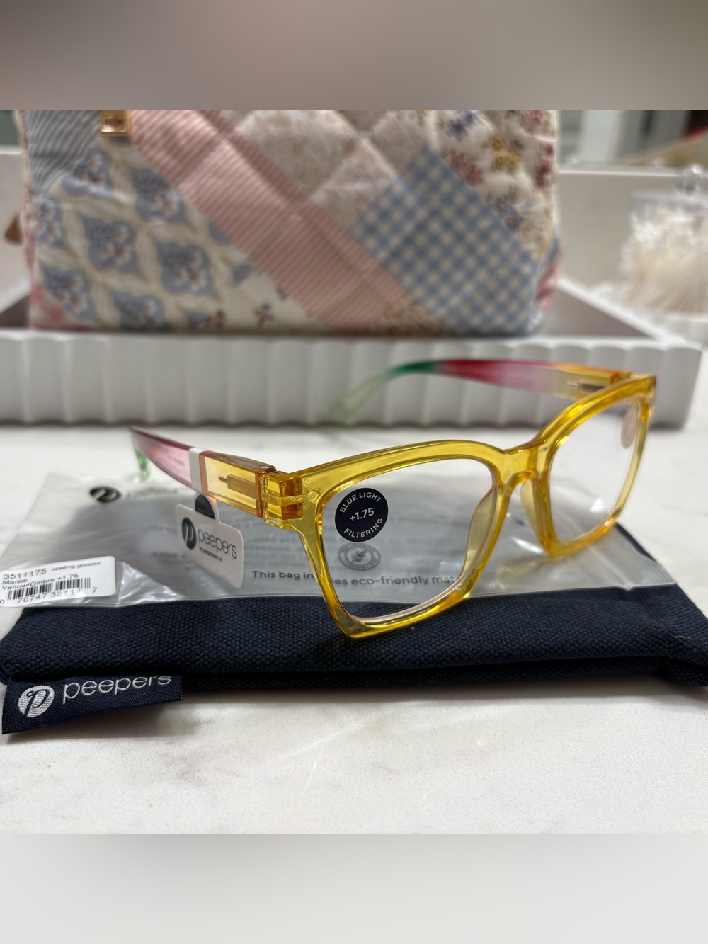 Peepers NWT maisie glasses 1.75 yellow pink and green ombré with case